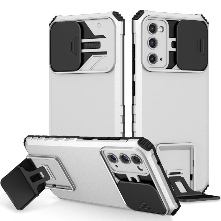 For Samsung Galaxy S20 FE Stereoscopic Holder Sliding Camshield Phone Case(White) - free shipping - PMC TechLife - Order now!