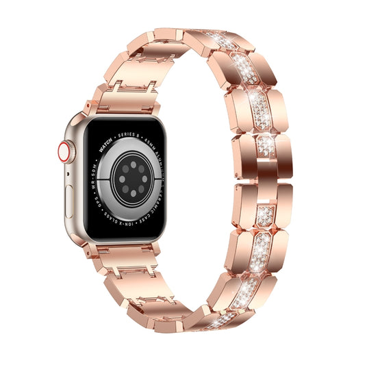 Diamond Metal Watch Band For Apple Watch SE 2022 44mm(Rose Gold) - Watch Bands by PMC Jewellery | Online Shopping South Africa | PMC Jewellery