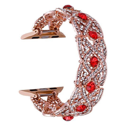 Diamonds Twist Metal Watch Band For Apple Watch 7 45mm(Rose Gold Red) - Watch Bands by PMC Jewellery | Online Shopping South Africa | PMC Jewellery