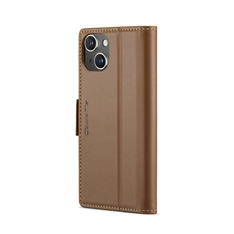 For iPhone 14 Plus CaseMe 023 Butterfly Buckle Litchi Texture RFID Anti-theft Leather Phone Case(Brown) - iPhone 14 Plus Cases by CaseMe | Online Shopping South Africa | PMC Jewellery