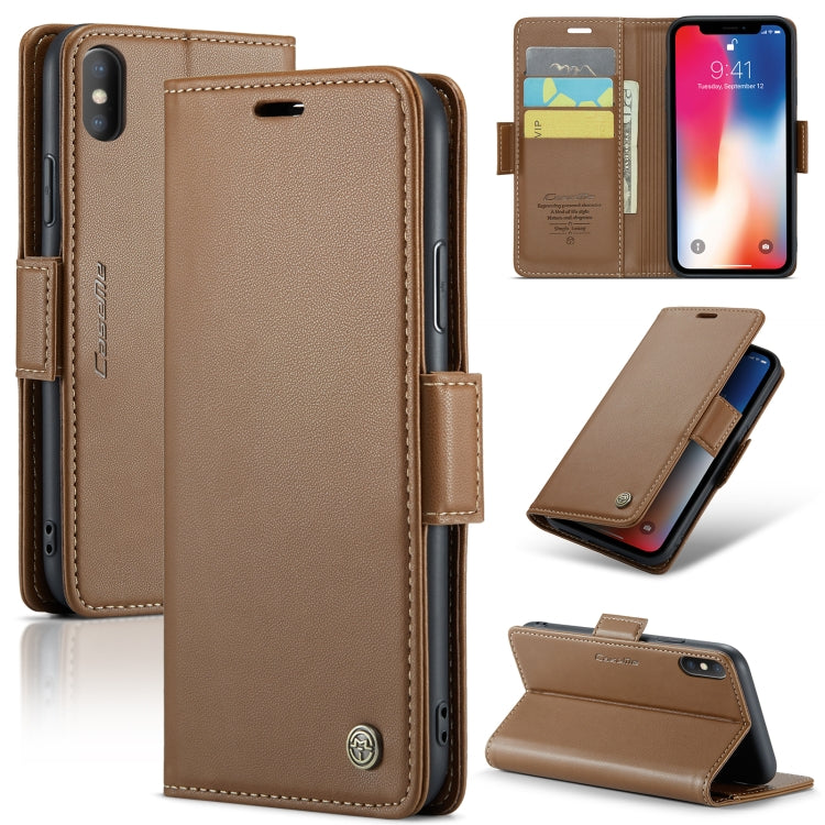 For iPhone XS CaseMe 023 Butterfly Buckle Litchi Texture RFID Anti-theft Leather Phone Case(Brown) - More iPhone Cases by CaseMe | Online Shopping South Africa | PMC Jewellery