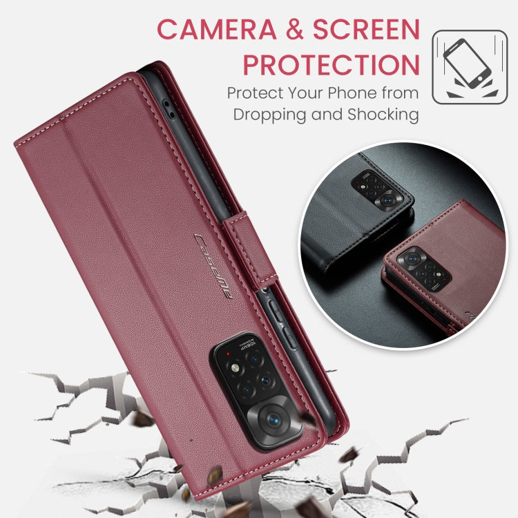 For Xiaomi Redmi Note 11 4G Global/Note 11S Global CaseMe 023 Butterfly Buckle Litchi Texture RFID Anti-theft Leather Phone Case(Wine Red) - Xiaomi Cases by CaseMe | Online Shopping South Africa | PMC Jewellery