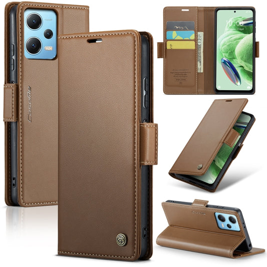 For Xiaomi Poco X5 5G/Redmi Note 12 5G Global CaseMe 023 Butterfly Buckle Litchi Texture RFID Anti-theft Leather Phone Case(Brown) - Xiaomi Cases by CaseMe | Online Shopping South Africa | PMC Jewellery