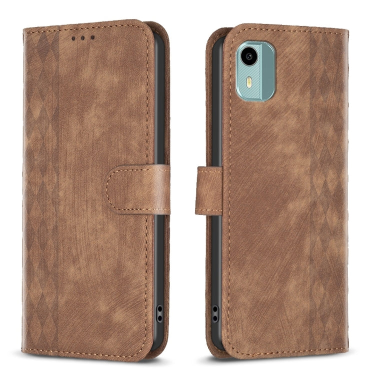 For Nokia C12 Plaid Embossed Leather Phone Case(Brown) - free shipping - PMC TechLife - Order now!