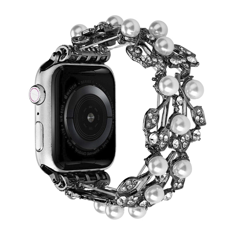 Four-leaf Bead Metal Watch Band For Apple Watch 7 41mm(Black) - Watch Bands by PMC TechLife | Online Shopping South Africa | PMC TechLife