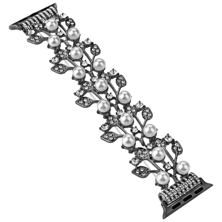 Four-leaf Bead Metal Watch Band For Apple Watch 7 45mm(Black) - Watch Bands by PMC TechLife | Online Shopping South Africa | PMC TechLife
