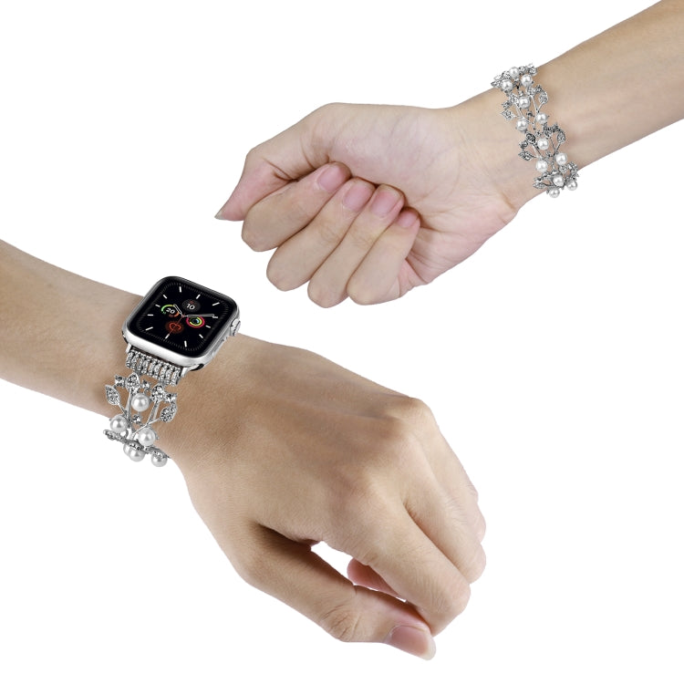 Four-leaf Bead Metal Watch Band For Apple Watch SE 2022 44mm(Silver) - Watch Bands by PMC TechLife | Online Shopping South Africa | PMC TechLife