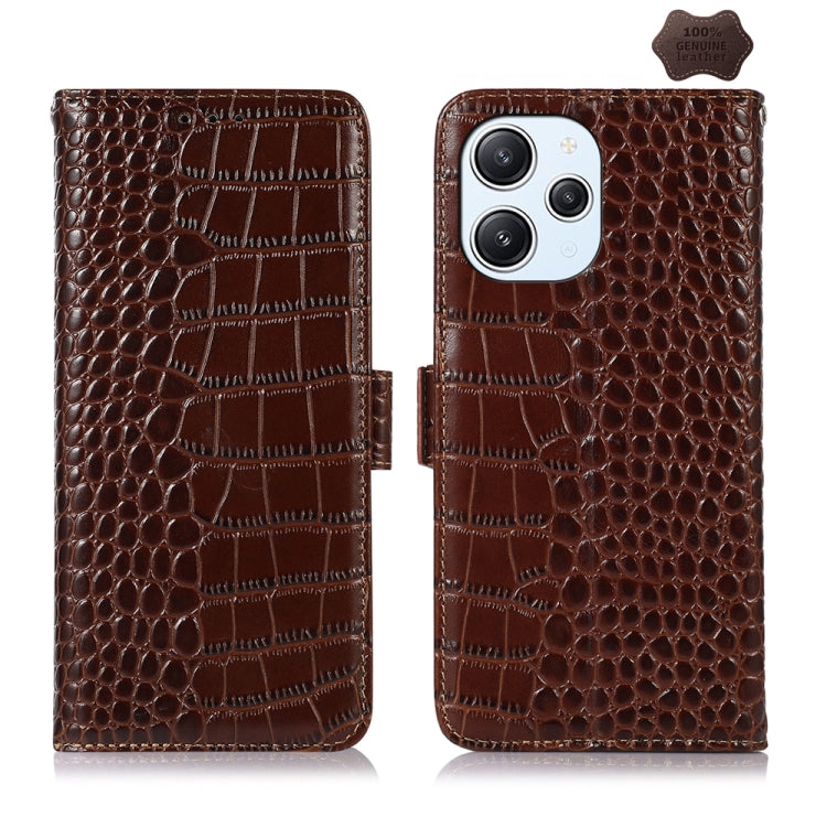 For Xiaomi Redmi 12 Crocodile Top Layer Cowhide Leather Phone Case(Brown) - Xiaomi Cases by PMC TechLife | Online Shopping South Africa | PMC TechLife