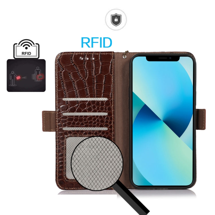 For Xiaomi Redmi 12 Crocodile Top Layer Cowhide Leather Phone Case(Brown) - Xiaomi Cases by PMC TechLife | Online Shopping South Africa | PMC TechLife
