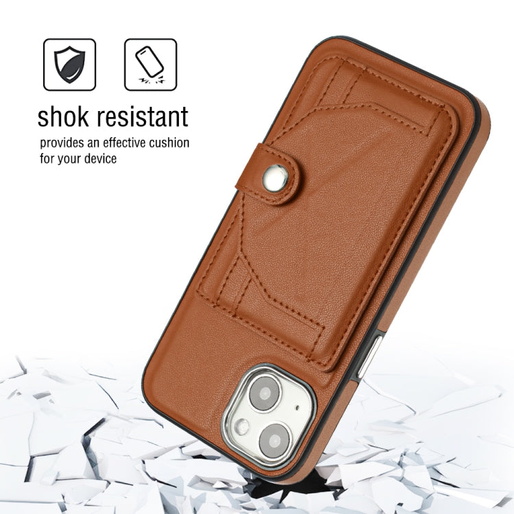 For iPhone 14 Shockproof Leather Phone Case with Card Holder(Brown) - iPhone 14 Cases by PMC Jewellery | Online Shopping South Africa | PMC Jewellery