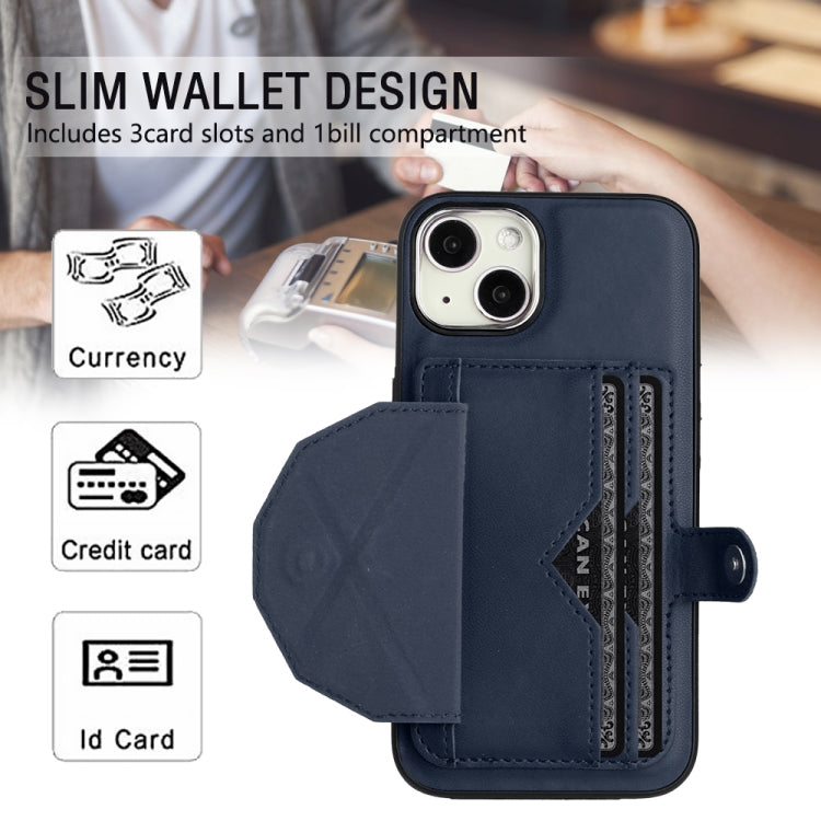 For iPhone 15 Shockproof Leather Phone Case with Card Holder(Blue) - iPhone 15 Cases by PMC Jewellery | Online Shopping South Africa | PMC Jewellery