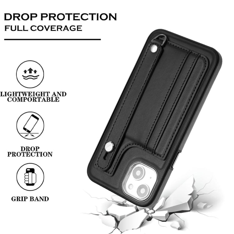 For iPhone 14 Shockproof Leather Phone Case with Wrist Strap(Black) - free shipping - PMC TechLife - Order now!