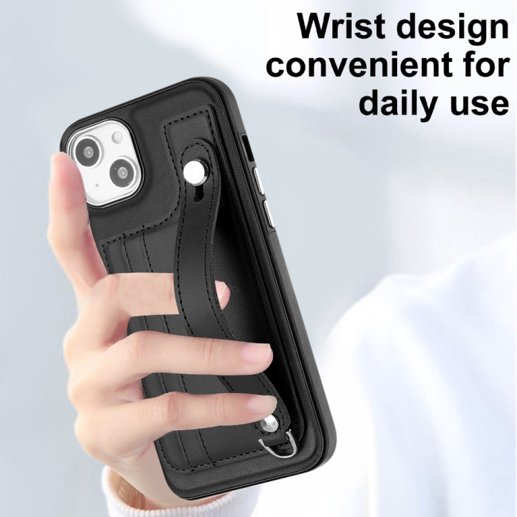 For iPhone 14 Plus Shockproof Leather Phone Case with Wrist Strap(Black) - free shipping - PMC TechLife - Order now!