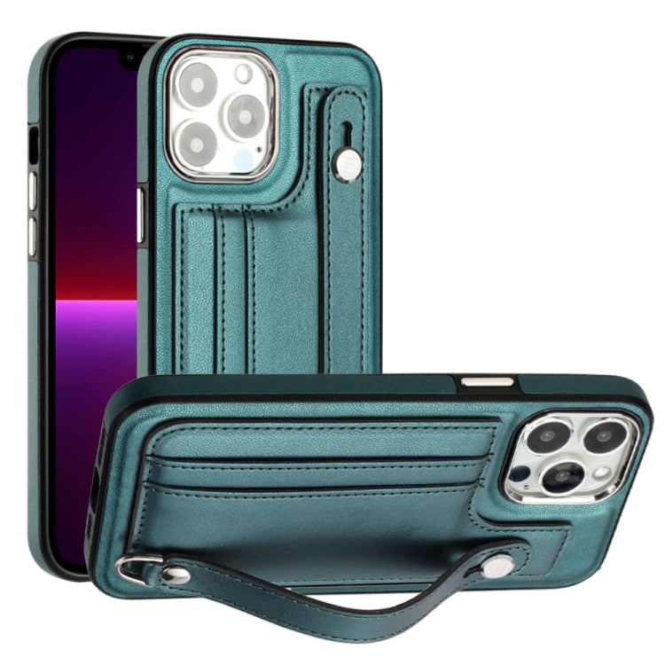 For iPhone 13 Pro Max Shockproof Leather Phone Case with Wrist Strap(Green) - free shipping - PMC TechLife - Order now!