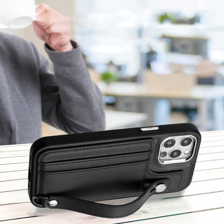 For iPhone 12 / 12 Pro Shockproof Leather Phone Case with Wrist Strap(Black) - free shipping - PMC TechLife - Order now!