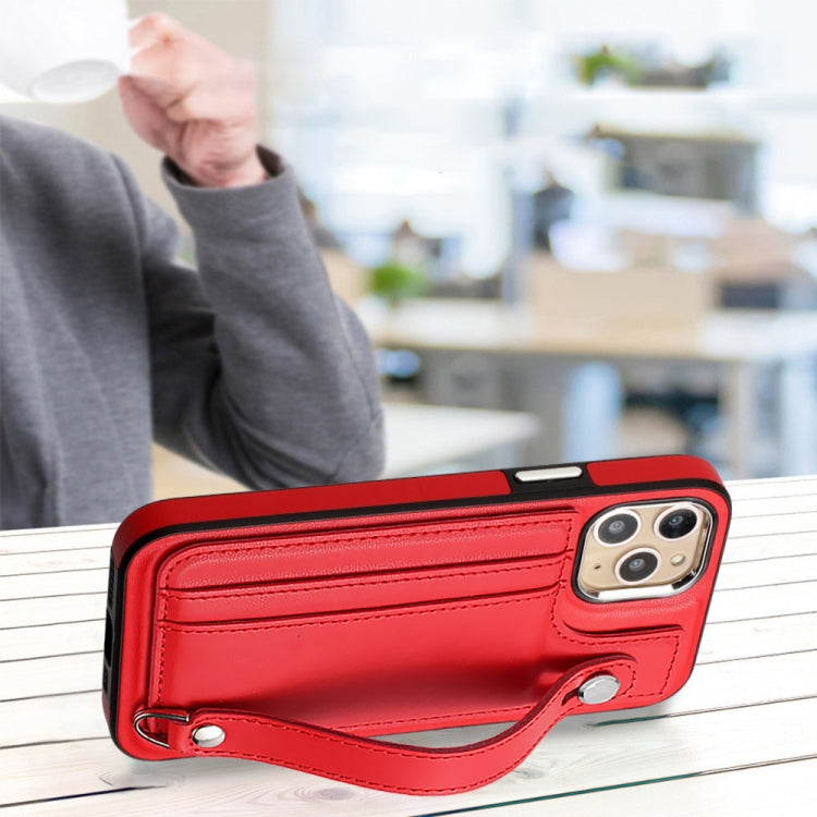 For iPhone 11 Pro Shockproof Leather Phone Case with Wrist Strap(Red) - free shipping - PMC TechLife - Order now!