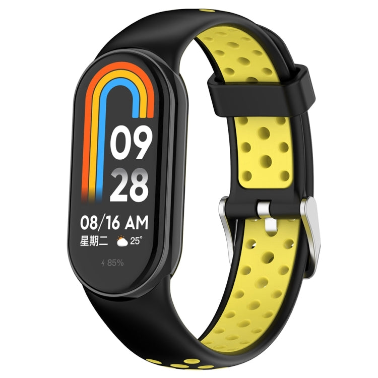 For Xiaomi Mi Band 8 Two-color Steel Plug Silicone Watch Band(Black Yellow) - Watch Bands by PMC Jewellery | Online Shopping South Africa | PMC Jewellery