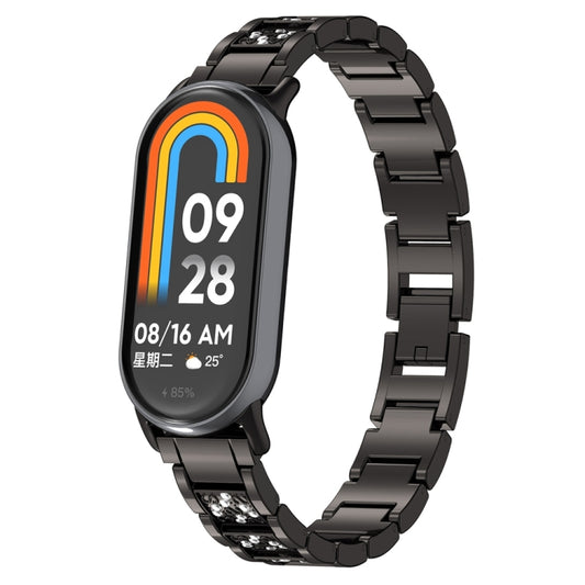 For Xiaomi Mi Band 8 Three-beads Full Diamond Metal Watch Band(Black) - Watch Bands by PMC Jewellery | Online Shopping South Africa | PMC Jewellery