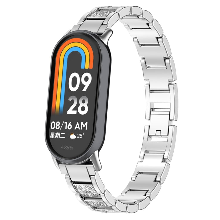 For Xiaomi Mi Band 8 Three-beads Full Diamond Metal Watch Band(Silver) - Watch Bands by PMC Jewellery | Online Shopping South Africa | PMC Jewellery