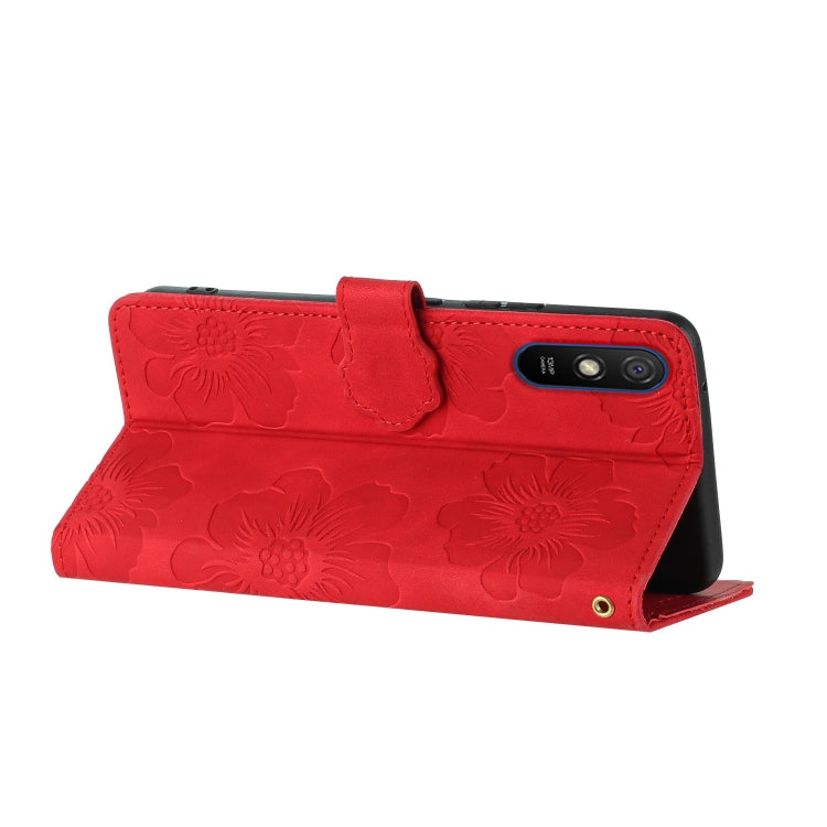 For Xiaomi Redmi 9A Flower Embossing Pattern Leather Phone Case(Red) - Xiaomi Cases by PMC Jewellery | Online Shopping South Africa | PMC Jewellery