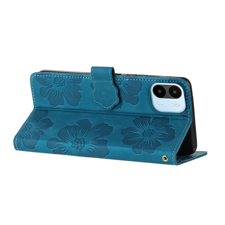 For Xiaomi Redmi A1 Flower Embossing Pattern Leather Phone Case(Blue) - Xiaomi Cases by PMC Jewellery | Online Shopping South Africa | PMC Jewellery