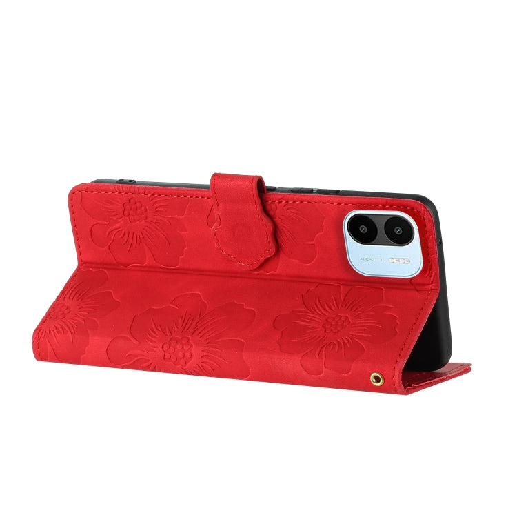 For Xiaomi Redmi A1 Flower Embossing Pattern Leather Phone Case(Red) - free shipping - PMC TechLife - Order now!
