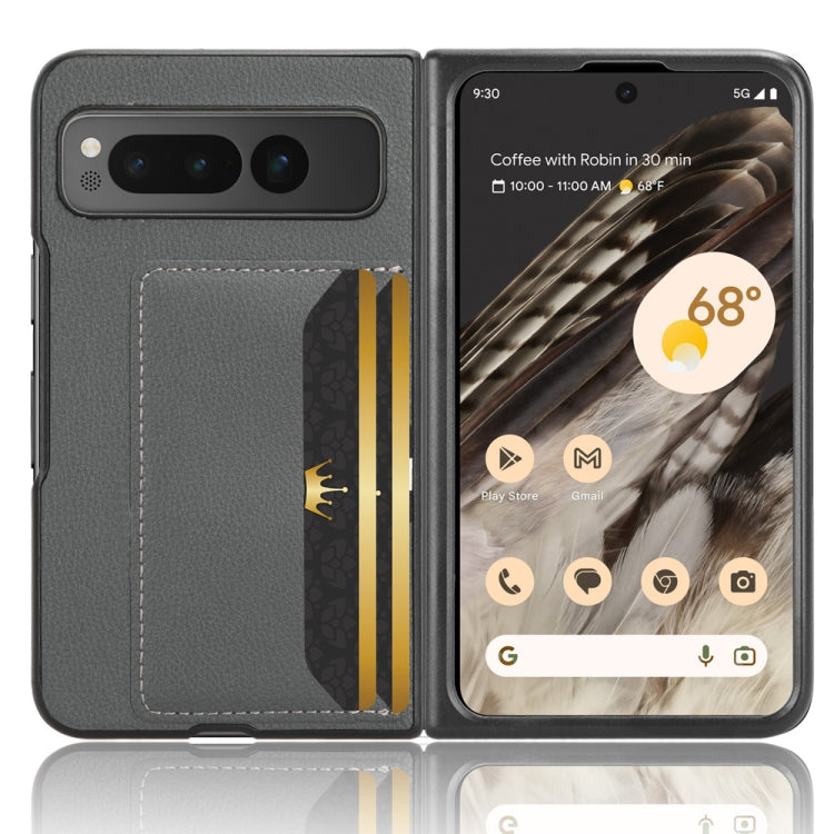 For Google Pixel Fold Litchi Texture Card Slots Back Cover Phone Case(Grey) - Google Cases by PMC Jewellery | Online Shopping South Africa | PMC Jewellery