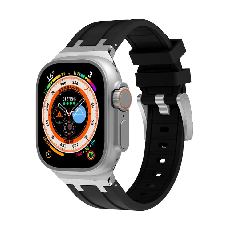 AP Silicone Watch Band For Apple Watch 38mm(Silver Black) - Watch Bands by PMC TechLife | Online Shopping South Africa | PMC TechLife