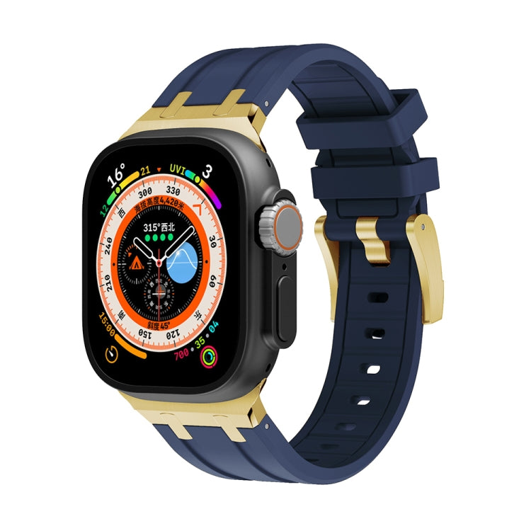 AP Silicone Watch Band For Apple Watch 38mm(Gold Blue) - Watch Bands by PMC TechLife | Online Shopping South Africa | PMC TechLife