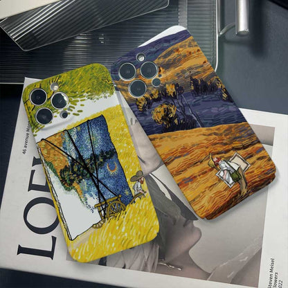 For iPhone 14 Precise Hole Oil Painting Pattern PC Phone Case(Train) - iPhone 14 Cases by PMC Jewellery | Online Shopping South Africa | PMC Jewellery