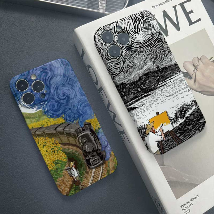 For iPhone 12 Pro Max Precise Hole Oil Painting Pattern PC Phone Case(Train) - iPhone 12 Pro Max Cases by PMC TechLife | Online Shopping South Africa | PMC TechLife