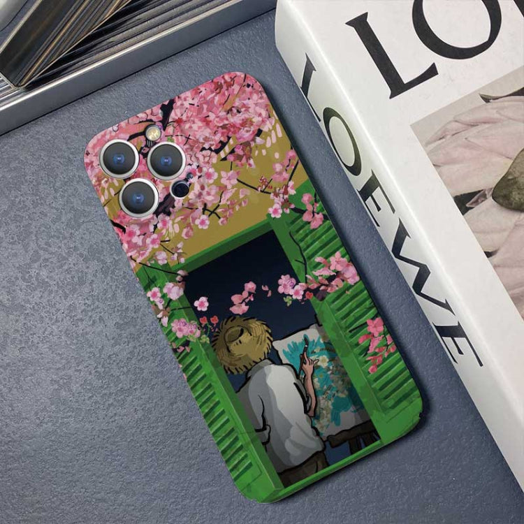 For iPhone XS Max Precise Hole Oil Painting Pattern PC Phone Case(Peach Blossom) - More iPhone Cases by PMC TechLife | Online Shopping South Africa | PMC TechLife