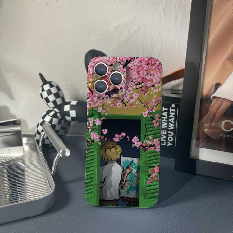 For iPhone XR Precise Hole Oil Painting Pattern PC Phone Case(Peach Blossom) - More iPhone Cases by PMC TechLife | Online Shopping South Africa | PMC TechLife