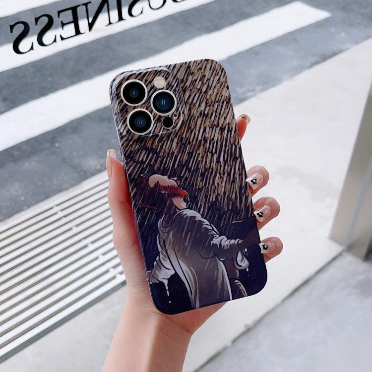 For iPhone 12 mini Precise Hole Oil Painting Pattern PC Phone Case(Rain) - iPhone 12 mini Cases by PMC TechLife | Online Shopping South Africa | PMC TechLife