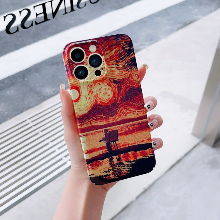 For iPhone 12 Pro Max Precise Hole Oil Painting Pattern PC Phone Case(Sunset) - iPhone 12 Pro Max Cases by PMC TechLife | Online Shopping South Africa | PMC TechLife