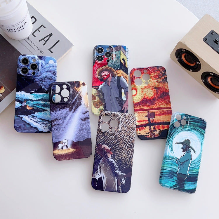 For iPhone 12 mini Precise Hole Oil Painting Pattern PC Phone Case(Rain) - iPhone 12 mini Cases by PMC TechLife | Online Shopping South Africa | PMC TechLife