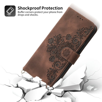 For Honor 90 5G Skin-feel Flowers Embossed Wallet Leather Phone Case(Brown) - Honor Cases by PMC Jewellery | Online Shopping South Africa | PMC Jewellery