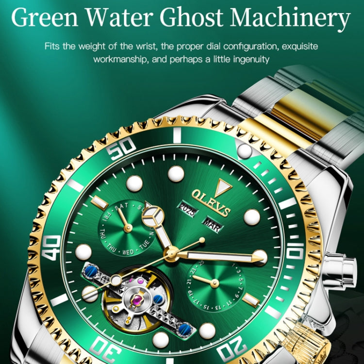 OLEVS 6605 Men Multifunctional Waterproof Mechanical Watch(Green) - Metal Strap Watches by OLEVS | Online Shopping South Africa | PMC Jewellery | Buy Now Pay Later Mobicred