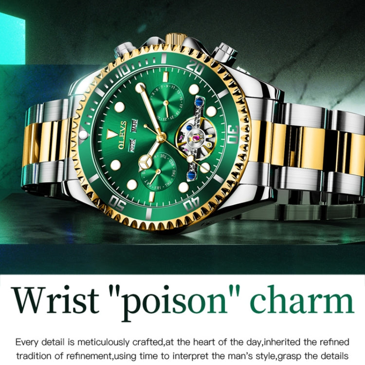 OLEVS 6605 Men Multifunctional Waterproof Mechanical Watch(Green) - Metal Strap Watches by OLEVS | Online Shopping South Africa | PMC Jewellery | Buy Now Pay Later Mobicred