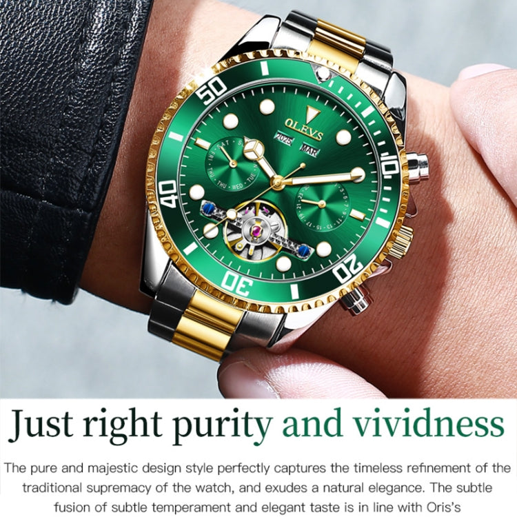 OLEVS 6605 Men Multifunctional Waterproof Mechanical Watch(Green) - Metal Strap Watches by OLEVS | Online Shopping South Africa | PMC Jewellery | Buy Now Pay Later Mobicred