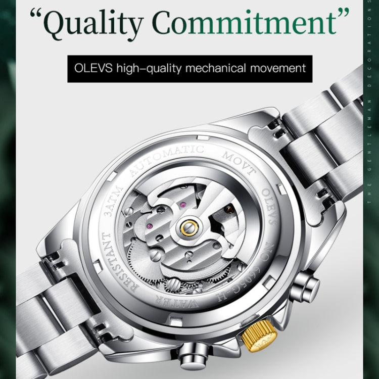 OLEVS 6605 Men Multifunctional Waterproof Mechanical Watch(Green + Gold) - Metal Strap Watches by OLEVS | Online Shopping South Africa | PMC Jewellery