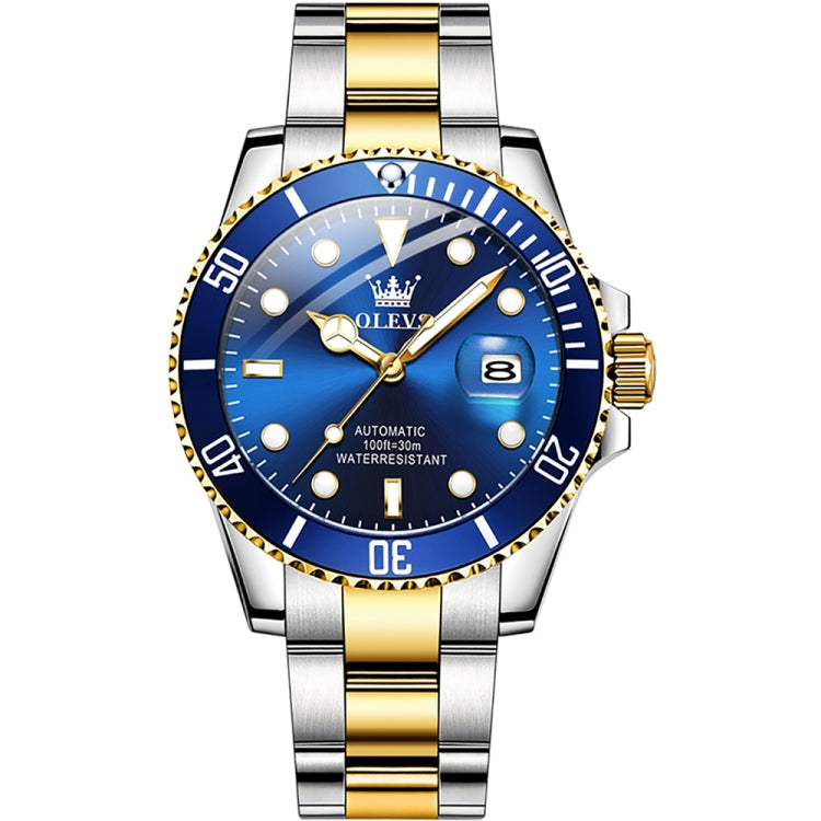 OLEVS 6650 Men Luminous Waterproof Mechanical Watch(Blue + Gold) - Metal Strap Watches by OLEVS | Online Shopping South Africa | PMC Jewellery