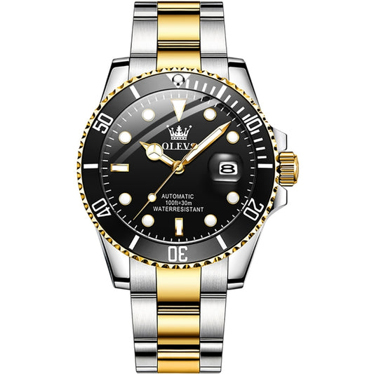 OLEVS 6650 Men Luminous Waterproof Mechanical Watch(Black + Gold) - Metal Strap Watches by OLEVS | Online Shopping South Africa | PMC Jewellery