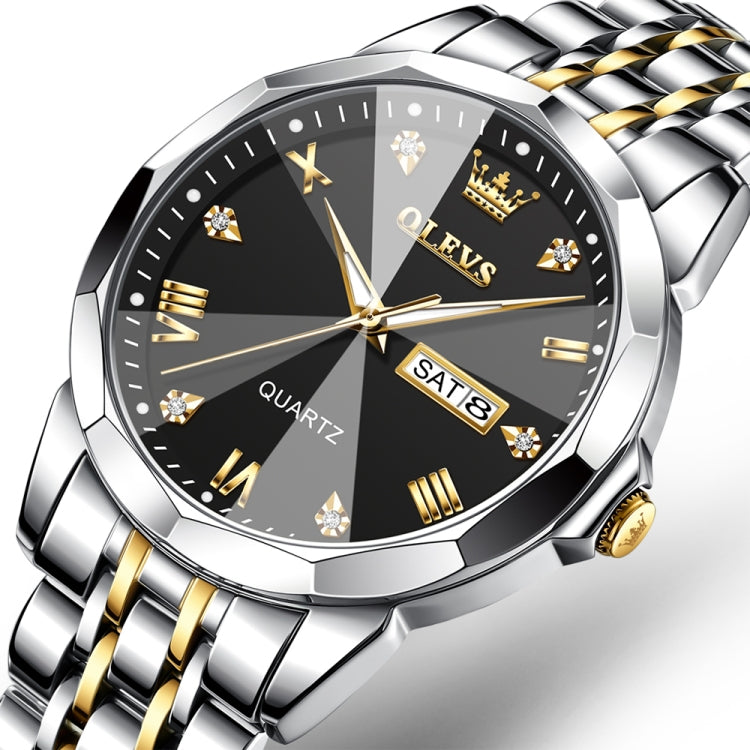 OLEVS 9931 Men Luminous Waterproof Quartz Watch(Black + Gold) - Metal Strap Watches by OLEVS | Online Shopping South Africa | PMC Jewellery | Buy Now Pay Later Mobicred