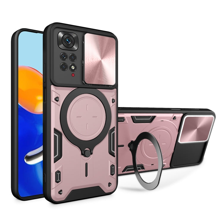 For Xiaomi Redmi Note 11 4G CD Texture Sliding Camshield Magnetic Holder Phone Case(Pink) - Xiaomi Cases by PMC Jewellery | Online Shopping South Africa | PMC Jewellery