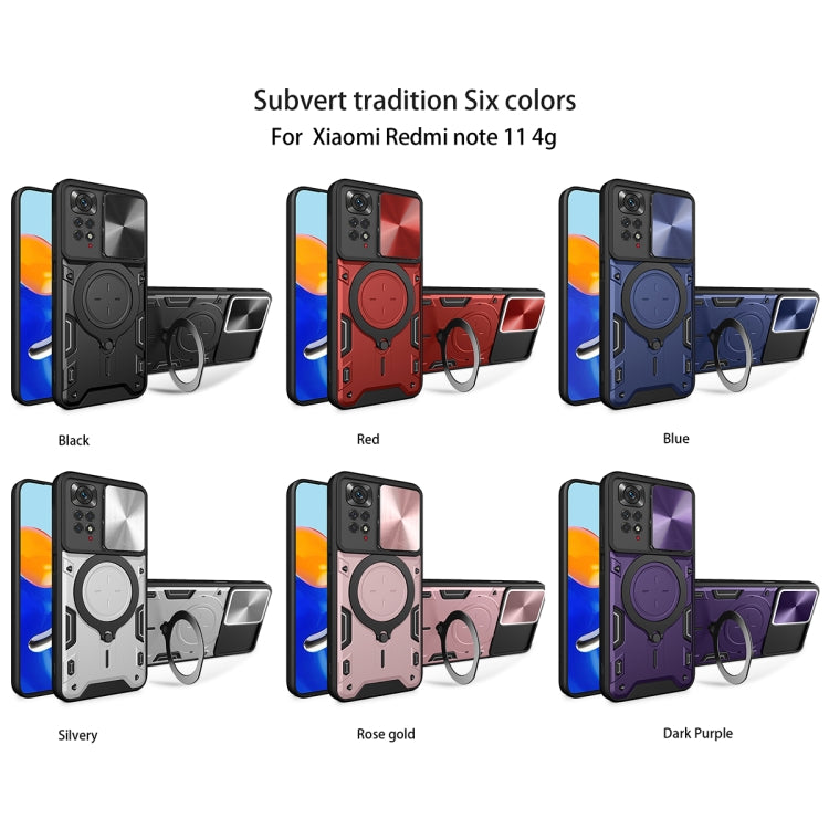 For Xiaomi Redmi Note 11 4G CD Texture Sliding Camshield Magnetic Holder Phone Case(Blue) - free shipping - PMC TechLife - Order now!
