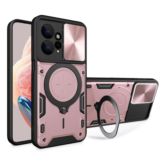 For Xiaomi Redmi Note 12 4G CD Texture Sliding Camshield Magnetic Holder Phone Case(Pink) - Xiaomi Cases by PMC Jewellery | Online Shopping South Africa | PMC Jewellery