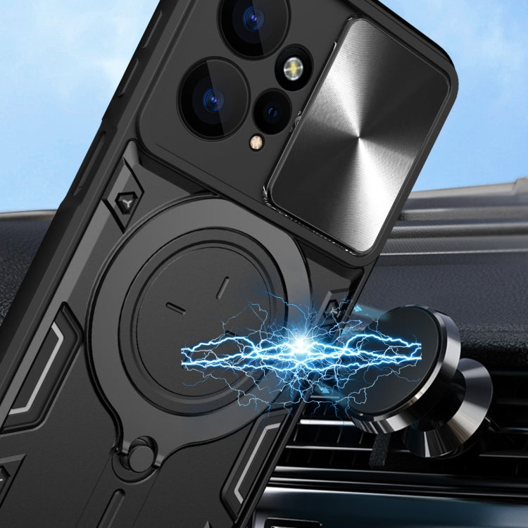 For Xiaomi Redmi Note 12 4G CD Texture Sliding Camshield Magnetic Holder Phone Case(Blue) - free shipping - PMC TechLife - Order now!