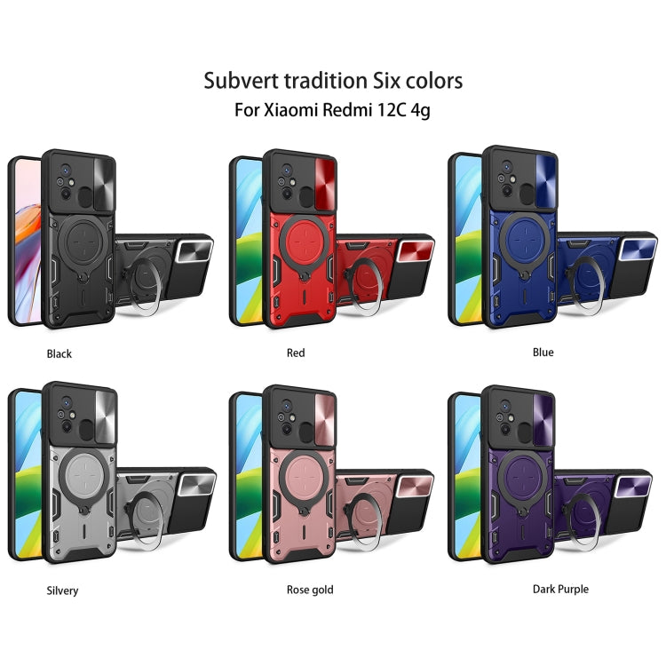 For Xiaomi Redmi 12C CD Texture Sliding Camshield Magnetic Holder Phone Case(Red) - free shipping - PMC TechLife - Order now!