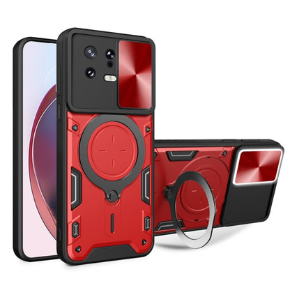 For Xiaomi 13 CD Texture Sliding Camshield Magnetic Holder Phone Case(Red) - 13 Cases by PMC Jewellery | Online Shopping South Africa | PMC Jewellery